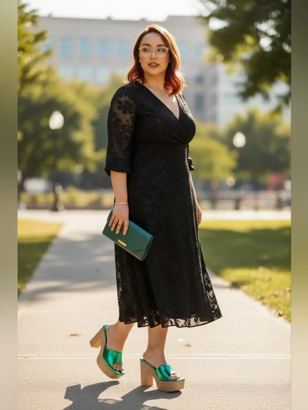 Metallic Green Platform Slide Heels